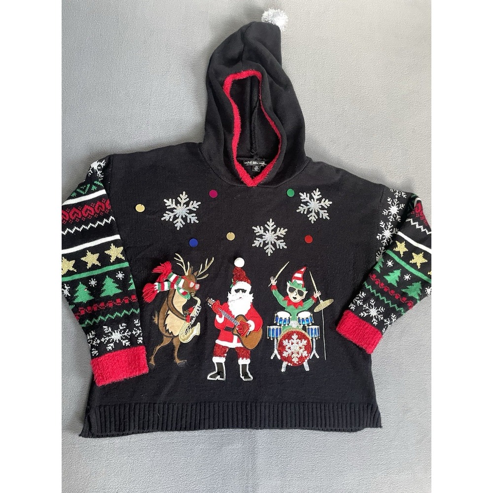 United States Sweaters Mens XL Red Black 3D Ugly Santa Claus Party Christmas